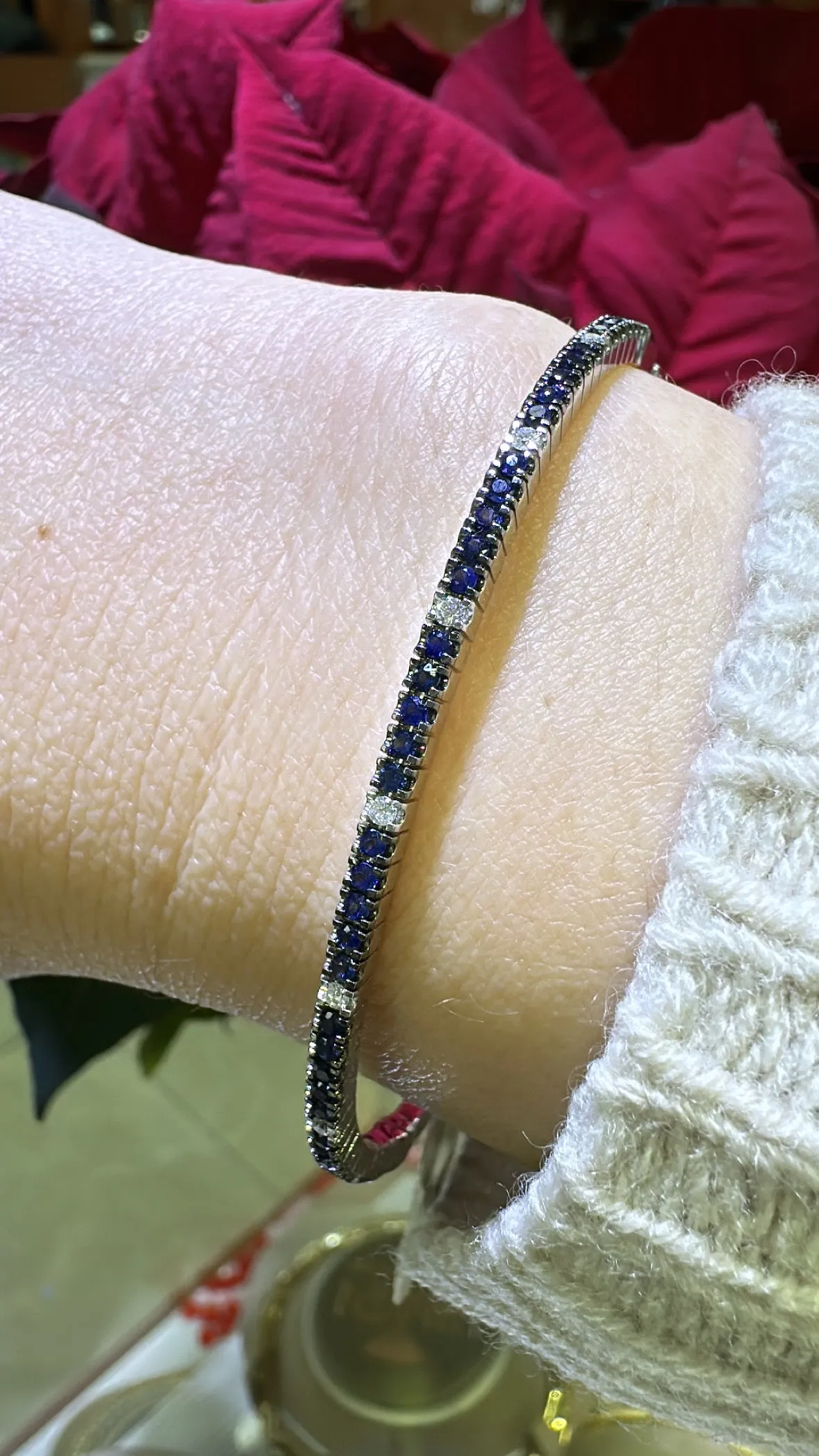 0.83ct t.w. Royal Blue Sapphire Diamond Gold Bangle Bracelet