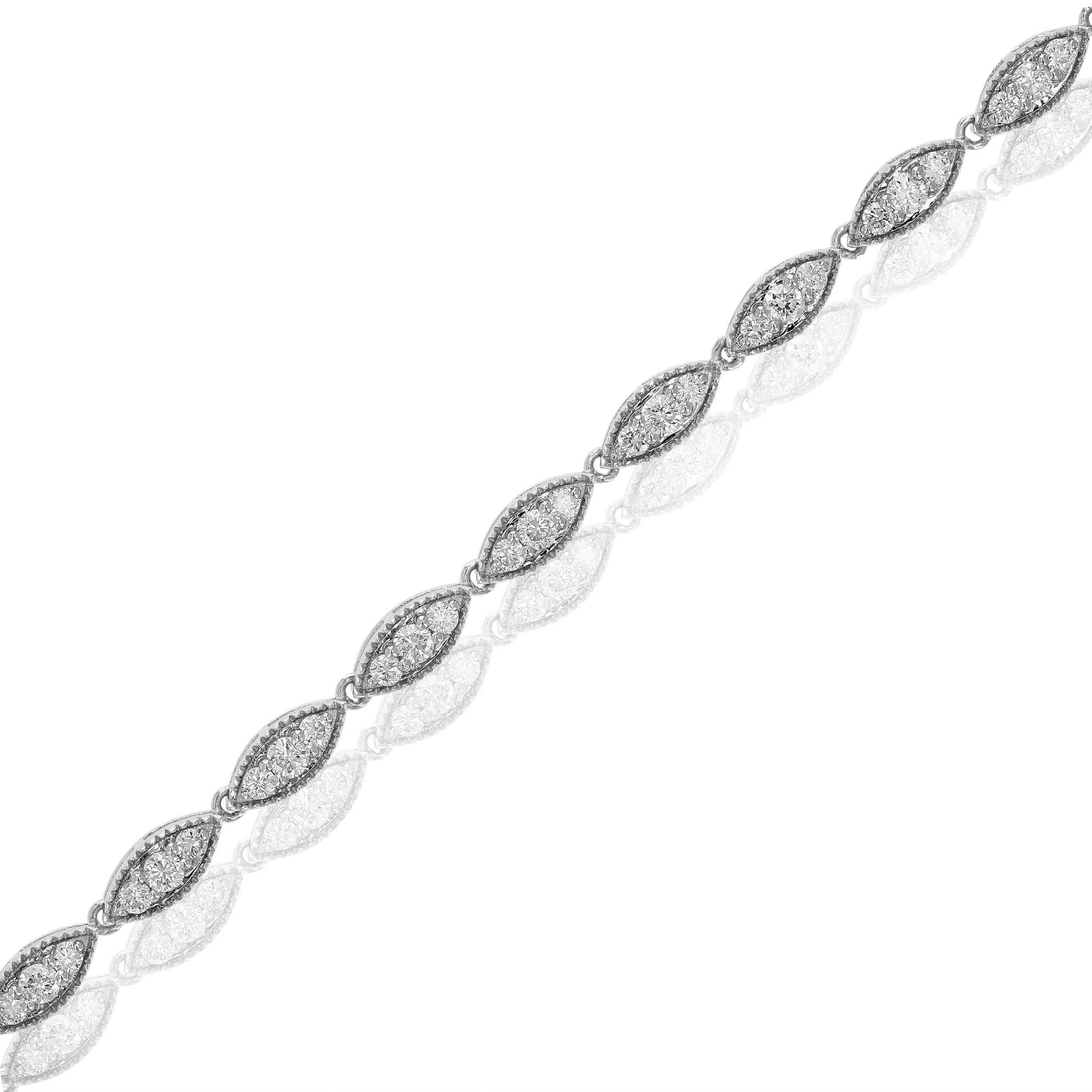 1 cttw Diamond Marquise Shape Tennis Bracelets in 10K White Gold