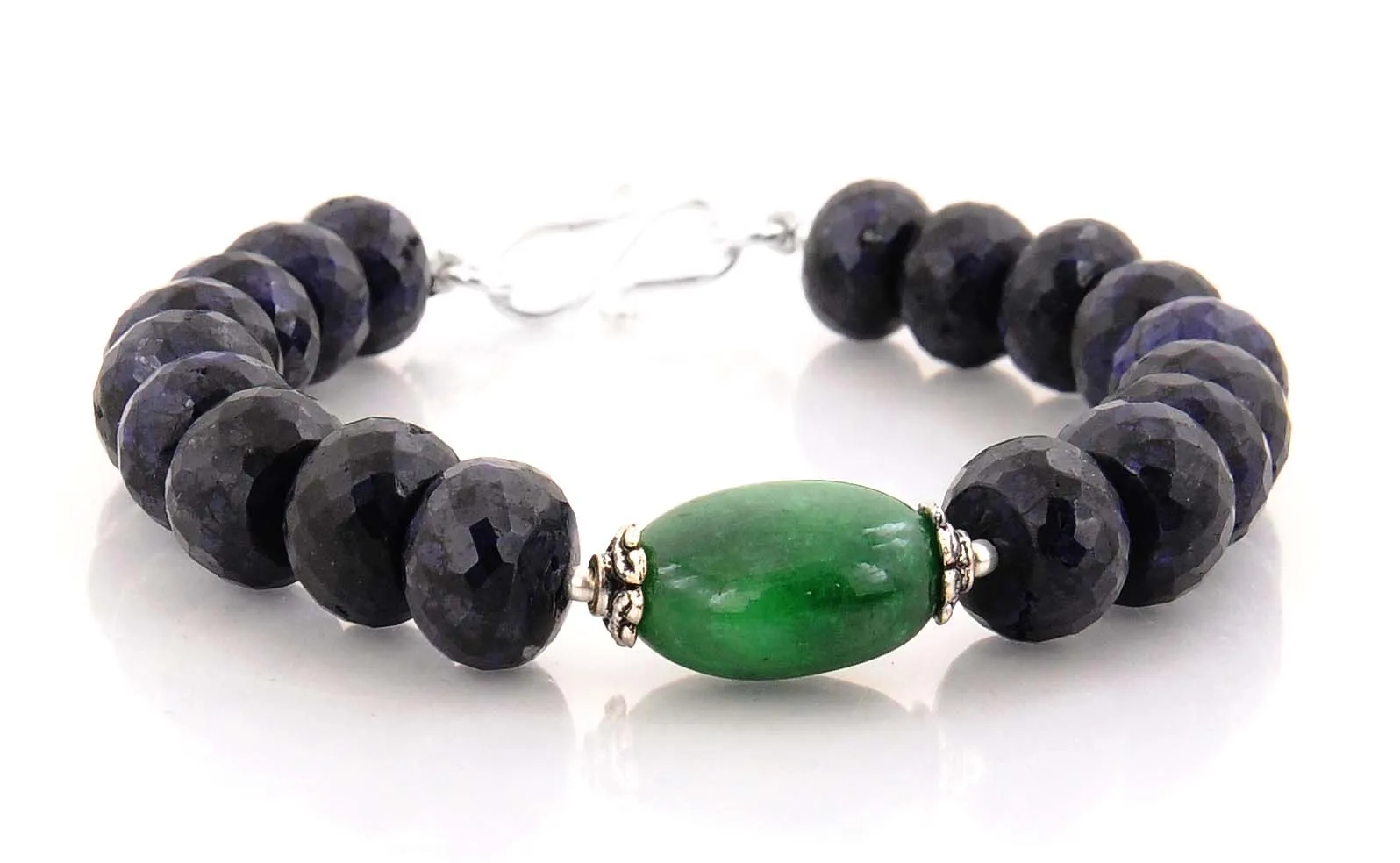 100% Certified Blue Sapphire Beaded Gemstone Designer Silver Clasp Bracelet