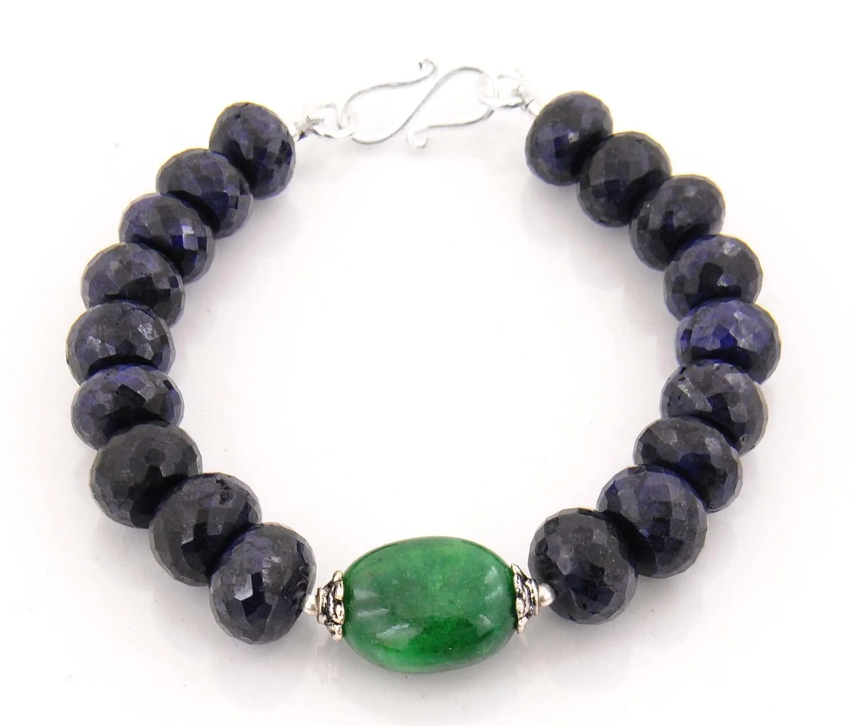 100% Certified Blue Sapphire Beaded Gemstone Designer Silver Clasp Bracelet
