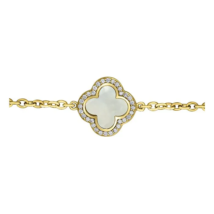 10K Gold (0.16ct) Diamond & Mother of Pearl Clover Bracelet