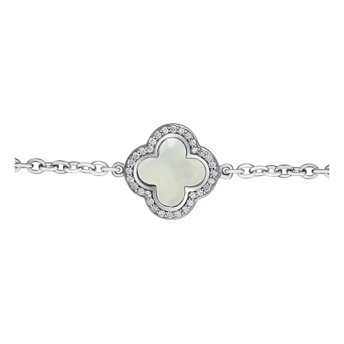10K Gold (0.16ct) Diamond & Mother of Pearl Clover Bracelet