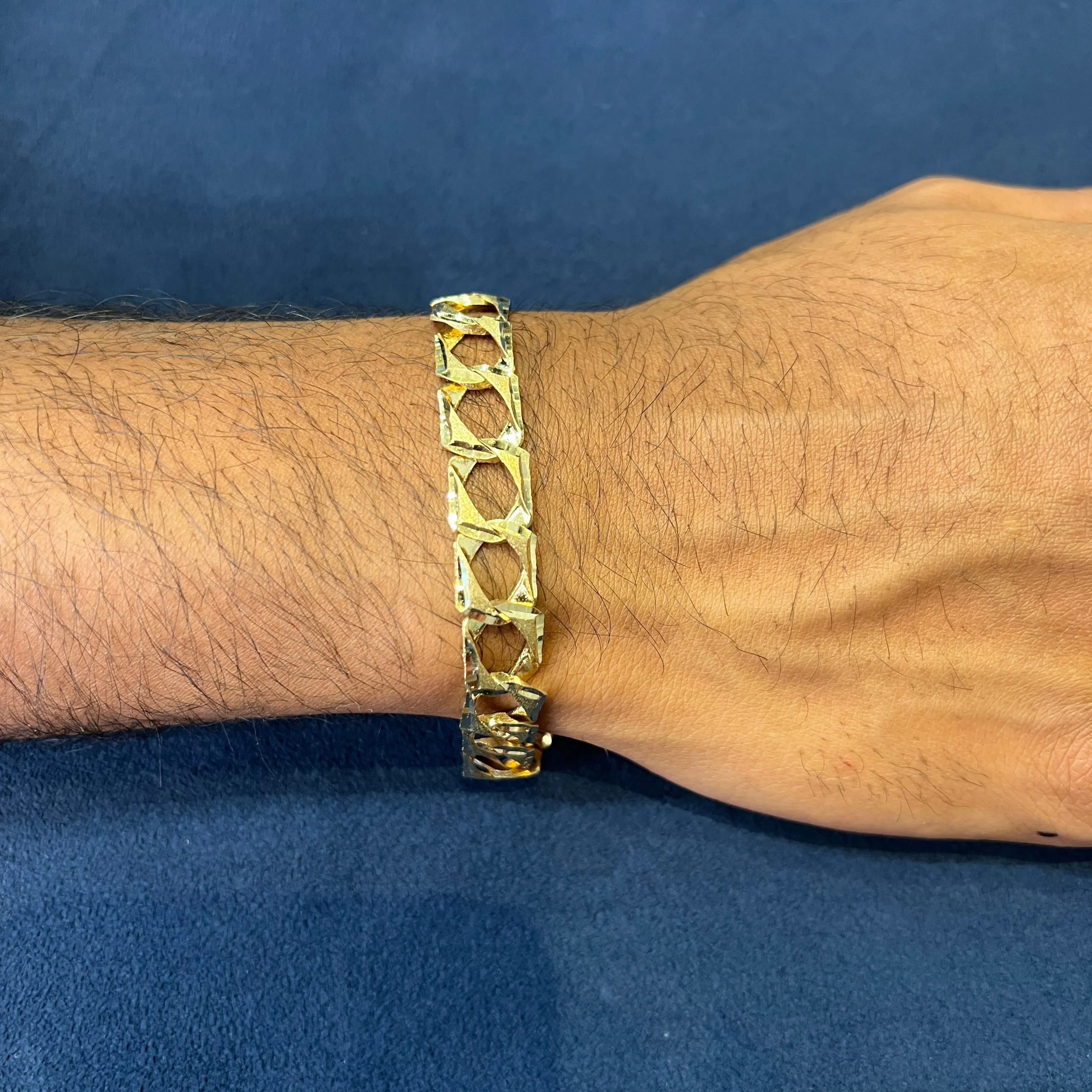 10K Yellow Gold (10mm) Diamond Cut Handmade Curb Bracelet 8.75"
