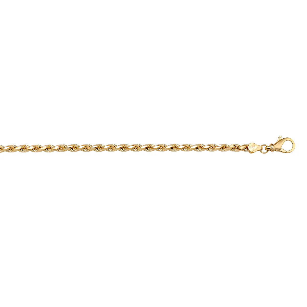 10K Yellow Gold (1.8mm) Diamond Cut Rope Bracelet 8"