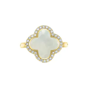 10K Yellow Gold Mother of Pearl and Diamond Clover Ring
