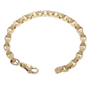 10k Yellow Gold Textured Oval Rolo Link Bracelet 6mm Various Lengths