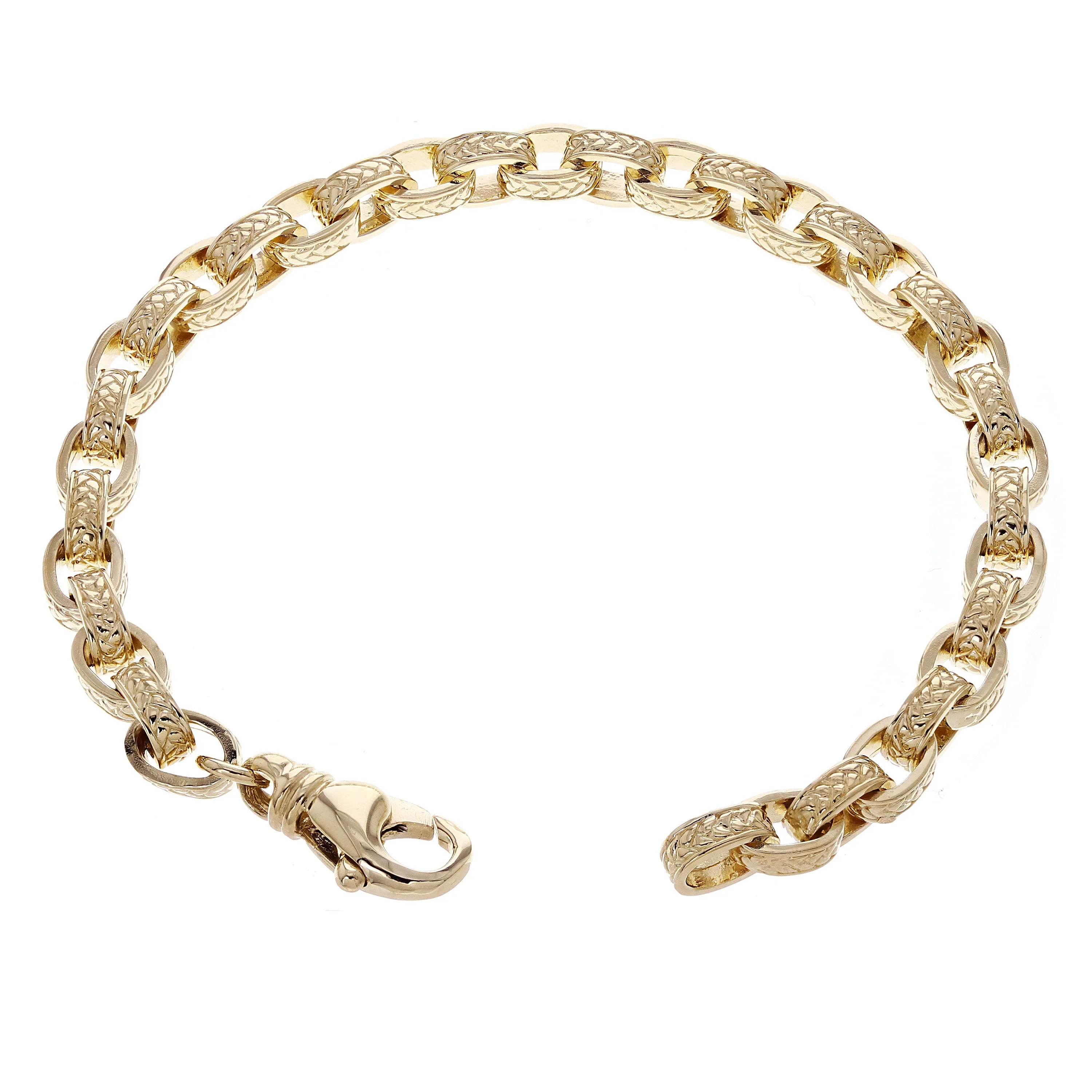 10k Yellow Gold Textured Oval Rolo Link Bracelet 6mm Various Lengths