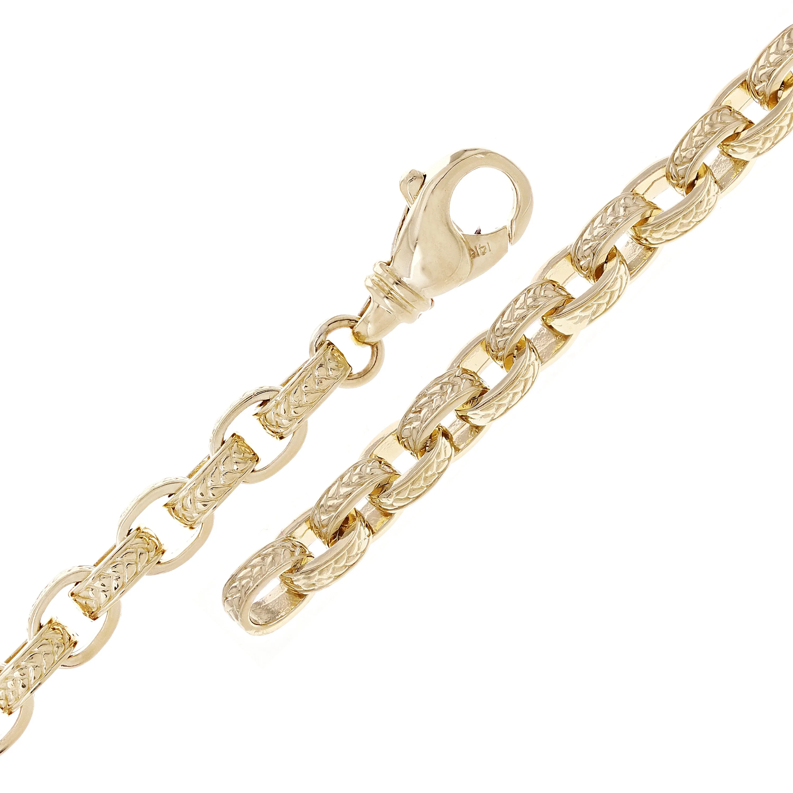 10k Yellow Gold Textured Oval Rolo Link Bracelet 6mm Various Lengths