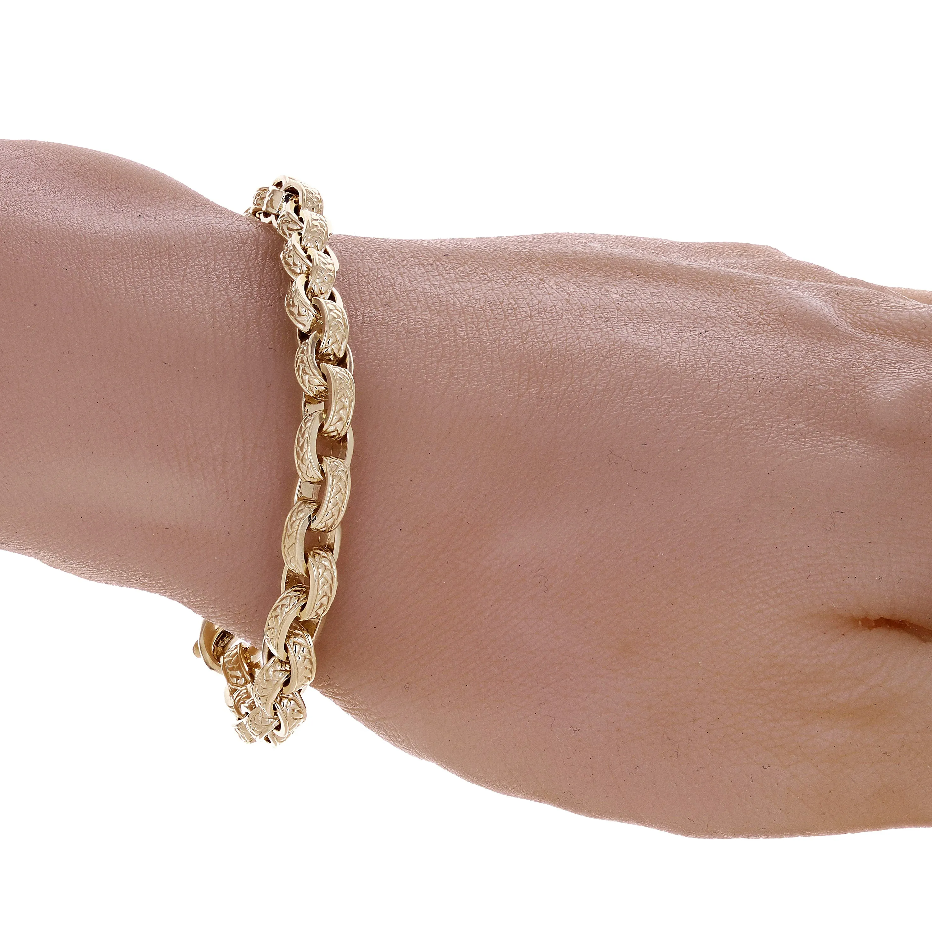 10k Yellow Gold Textured Oval Rolo Link Bracelet 6mm Various Lengths