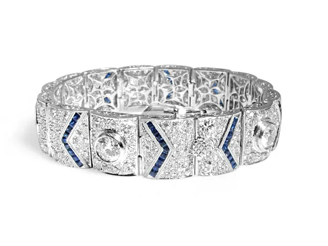 12.80ct tw Platinum Diamond And Sapphire High Jewelry Bracelet