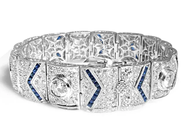 12.80ct tw Platinum Diamond And Sapphire High Jewelry Bracelet