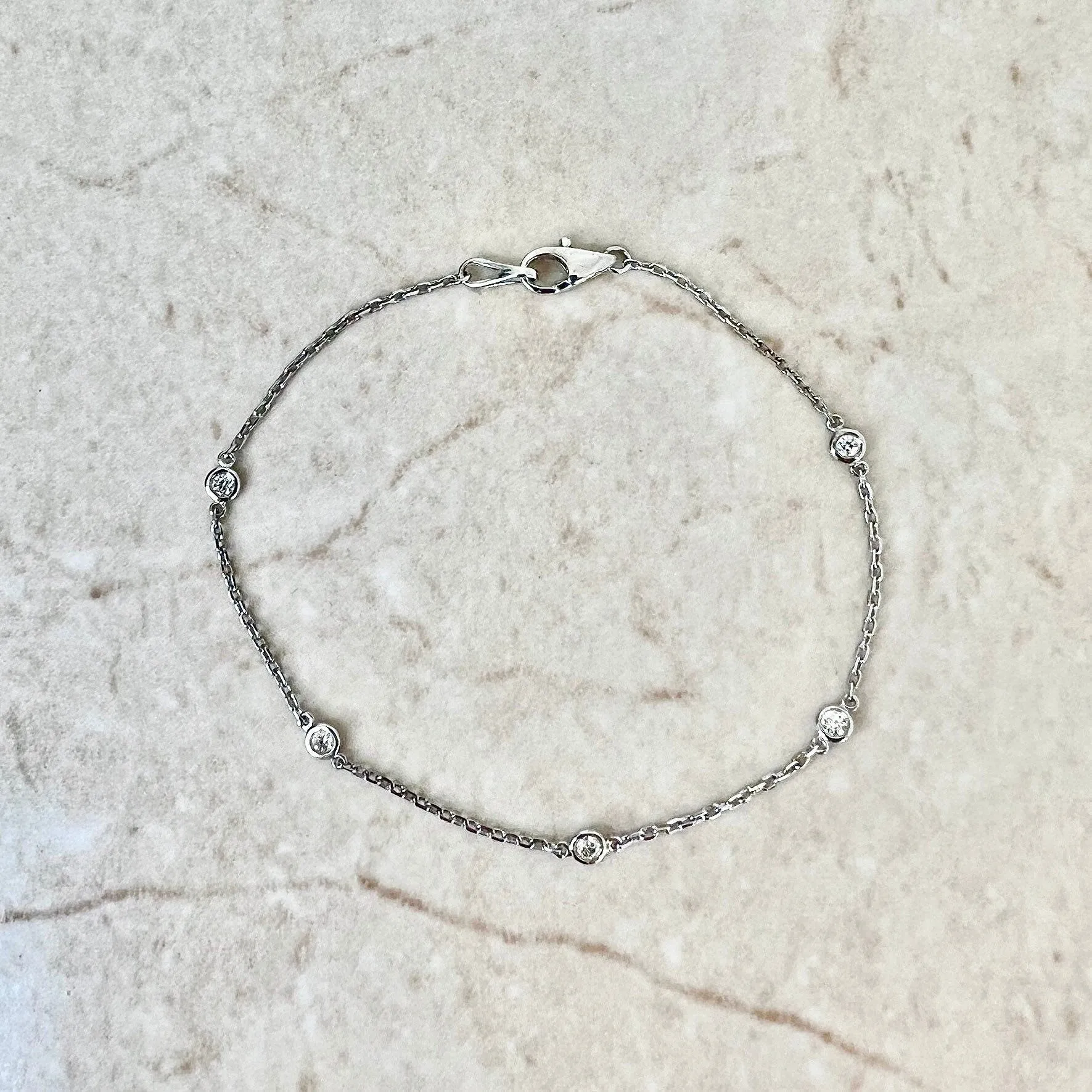 14 Karat White Gold 0.12 Carat Diamond By The Yard Bracelet