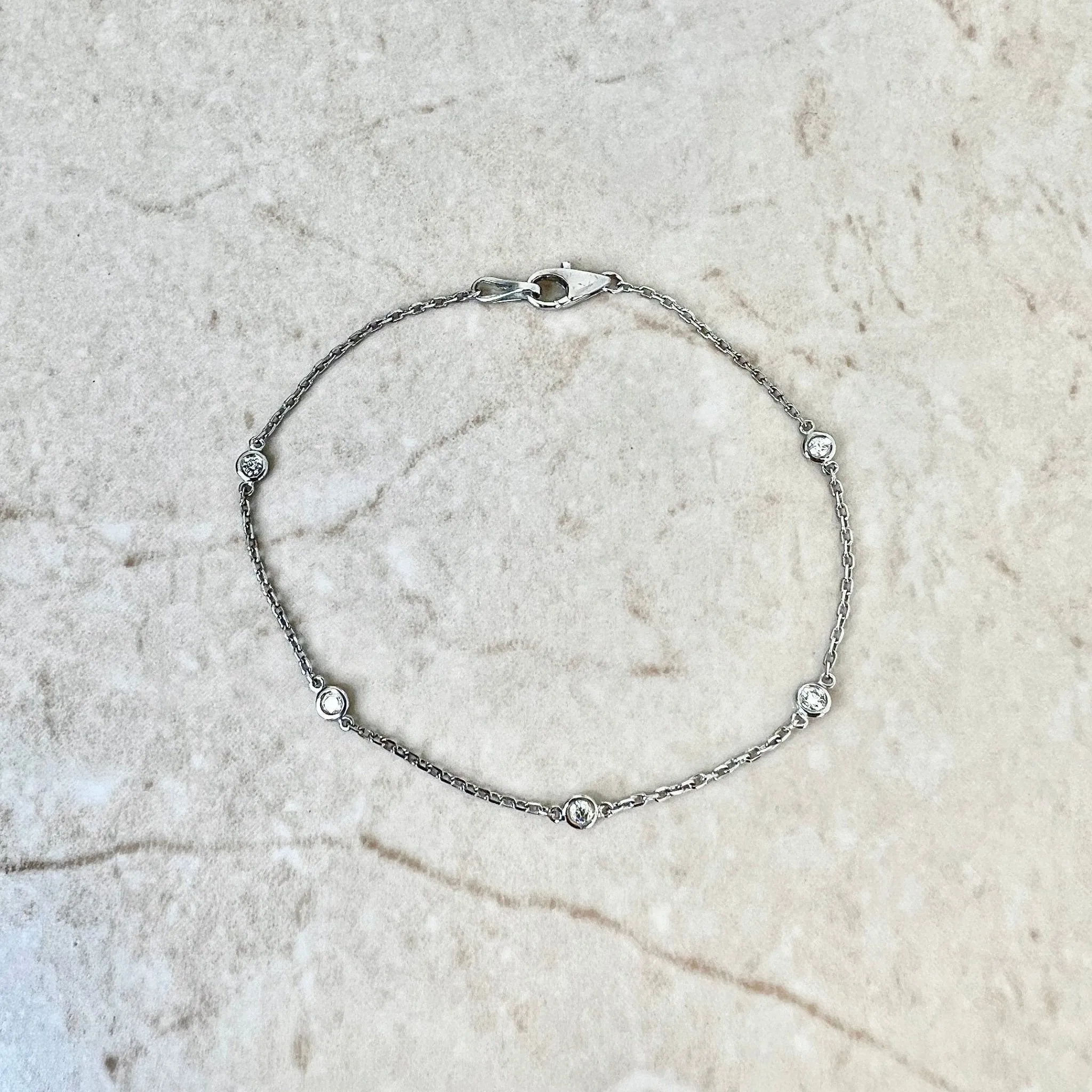 14 Karat White Gold 0.12 Carat Diamond By The Yard Bracelet
