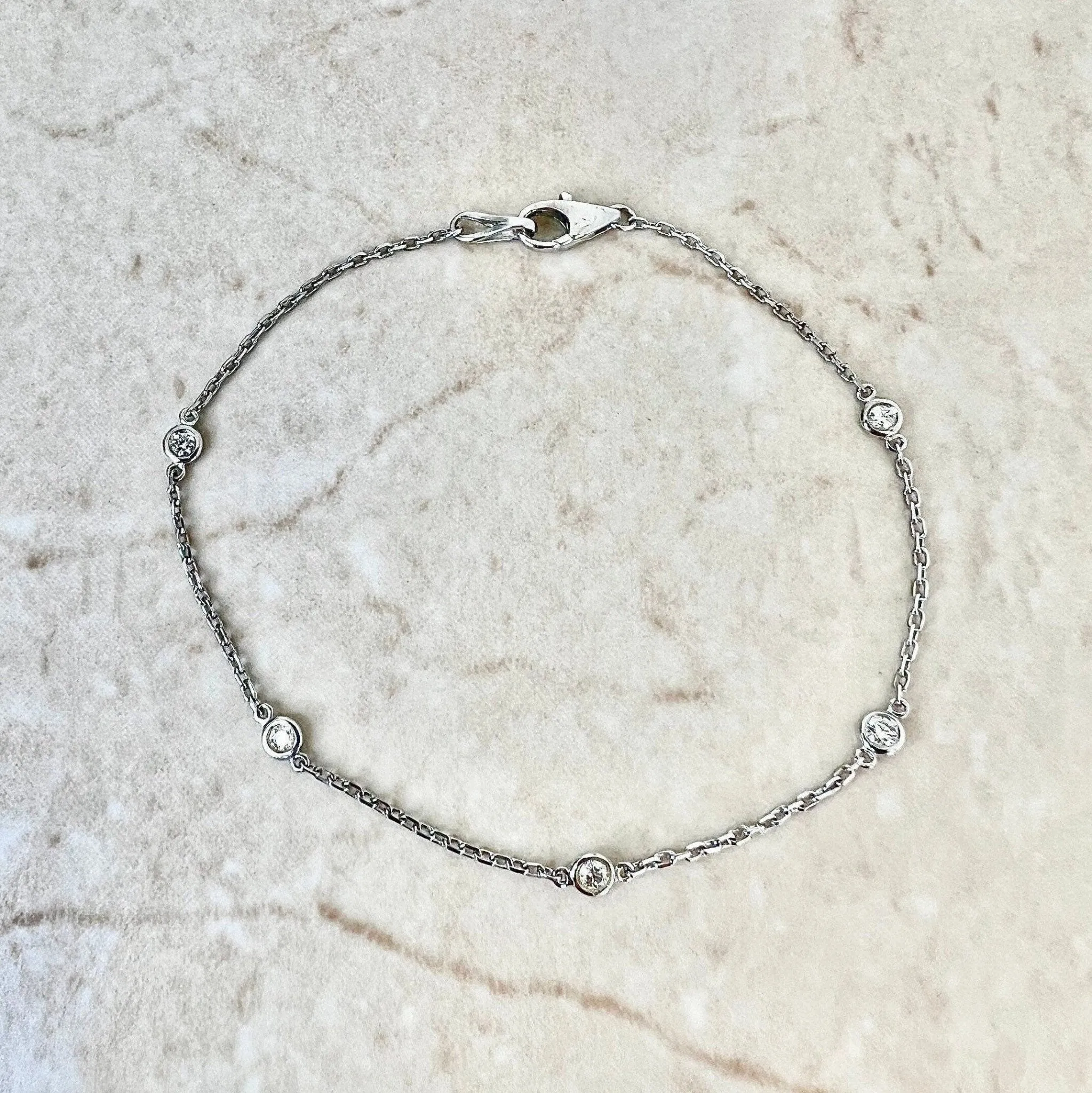 14 Karat White Gold 0.12 Carat Diamond By The Yard Bracelet