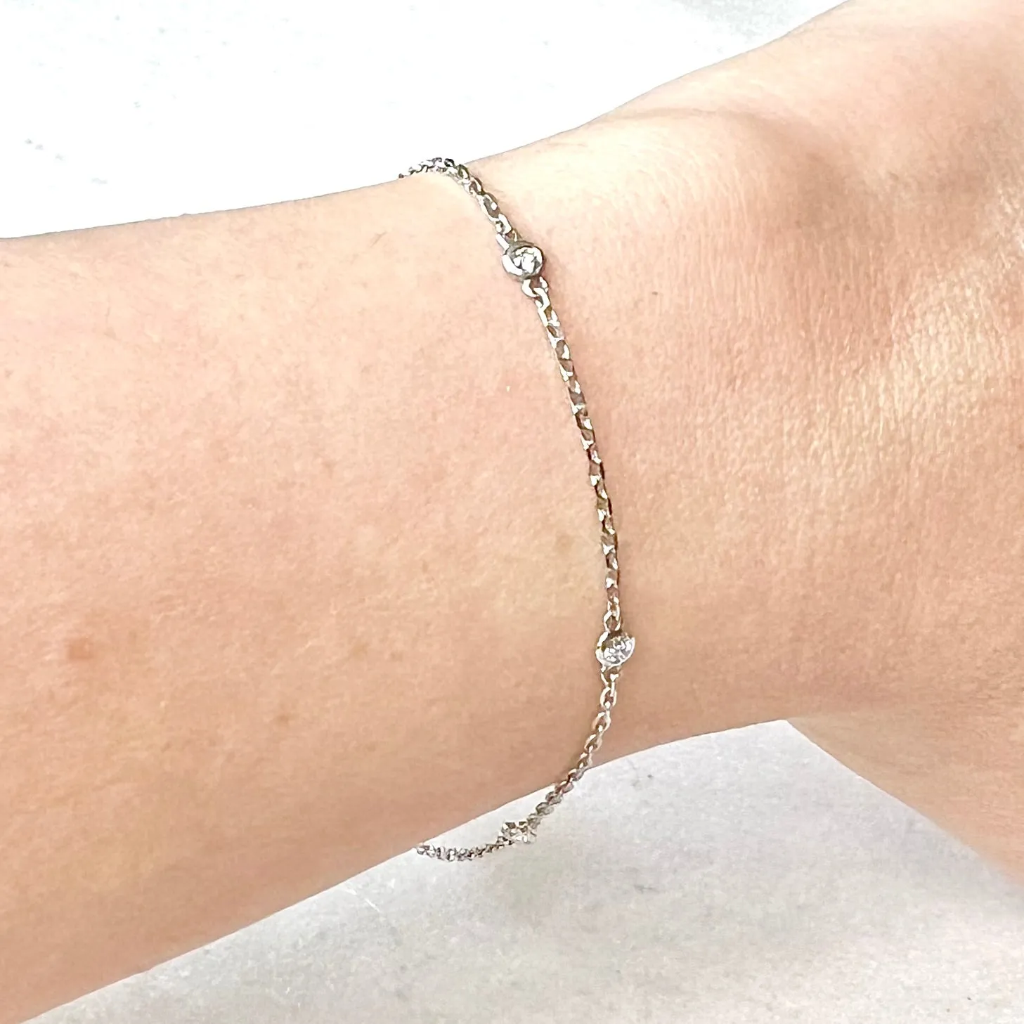 14 Karat White Gold 0.12 Carat Diamond By The Yard Bracelet
