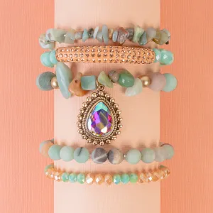 1417 - Stacked Rhinestone Bracelets - Amazonite