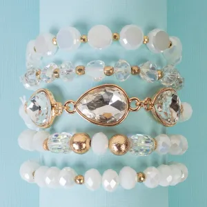1433 - Crystal Stacked Bracelets - White