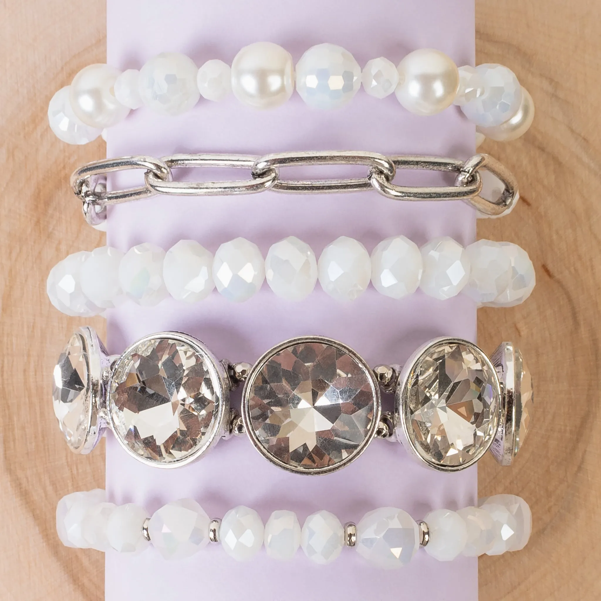 1437 - Crystal Stacked Bracelets - White
