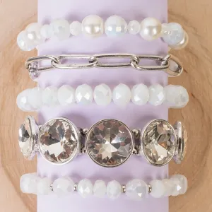 1437 - Crystal Stacked Bracelets - White