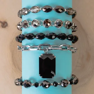 1446 - Crystal Stacked Bracelets - Black