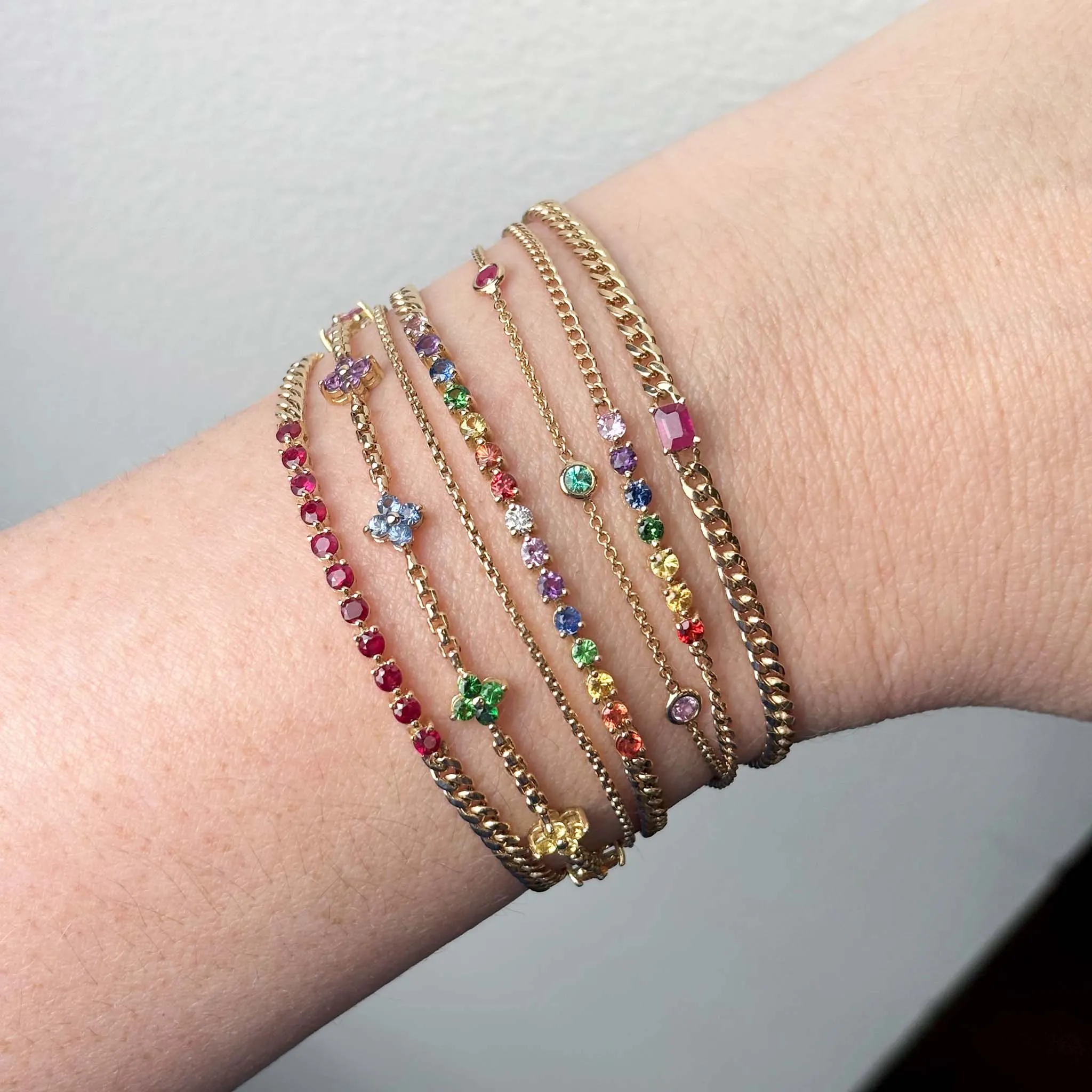 14k 5 Rainbow Floating Gemstone Station Bracelet