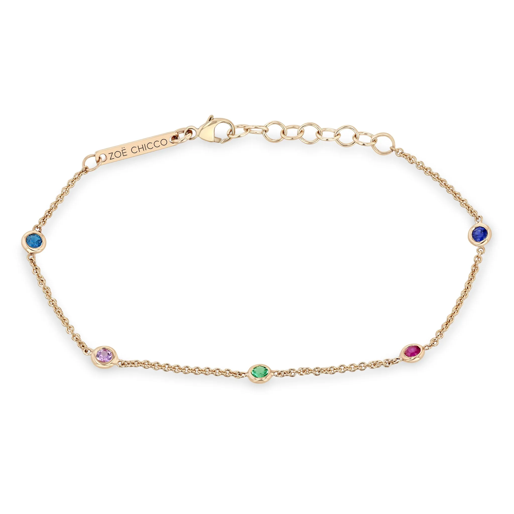 14k 5 Rainbow Floating Gemstone Station Bracelet