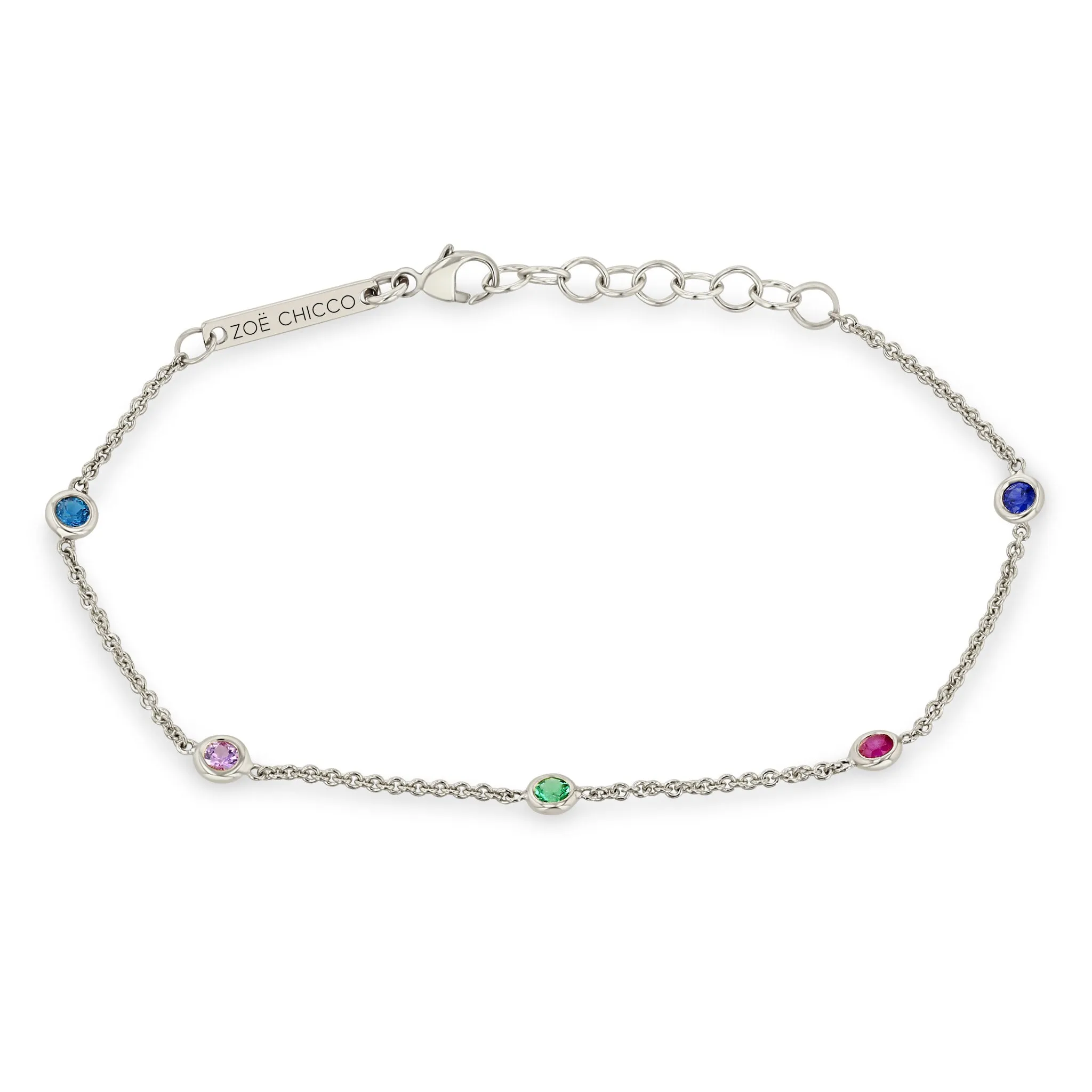 14k 5 Rainbow Floating Gemstone Station Bracelet
