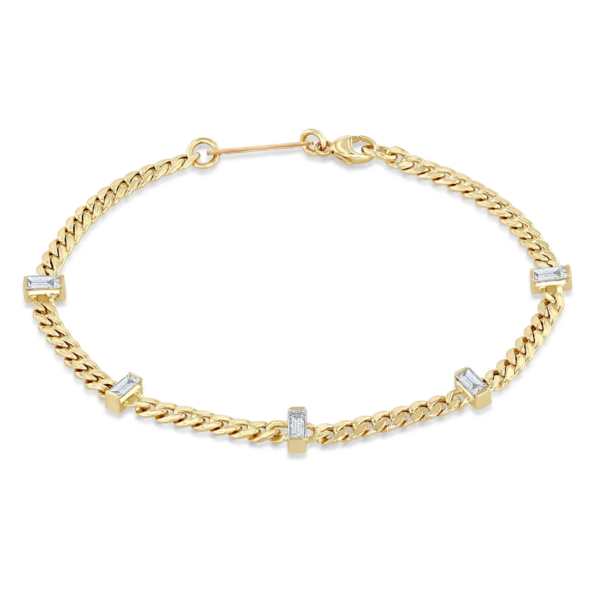 14k 5 Vertical Baguette Diamond Station Small Curb Chain Bracelet - SALE