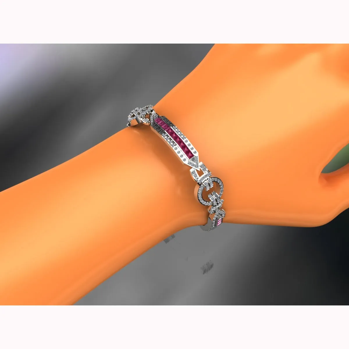 14k Gold Antique Look Pink Sapphire Diamond Bracelet (5.47.cts.tw)