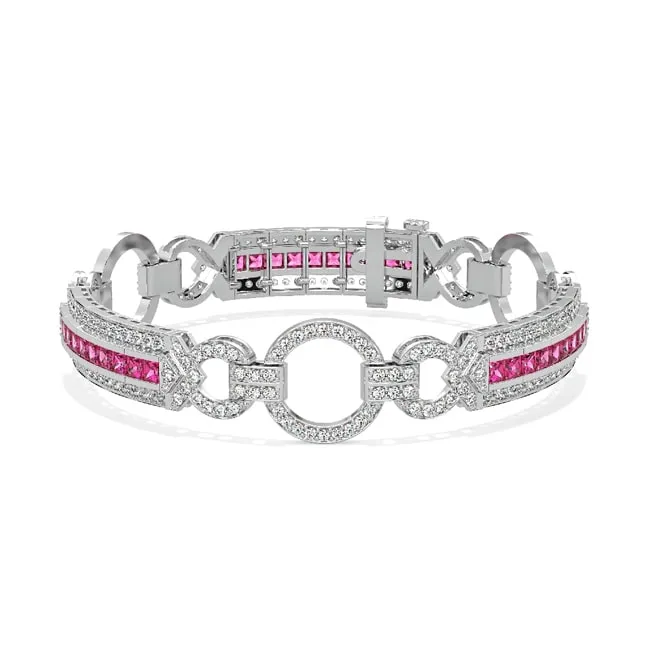 14k Gold Antique Look Pink Sapphire Diamond Bracelet (5.47.cts.tw)
