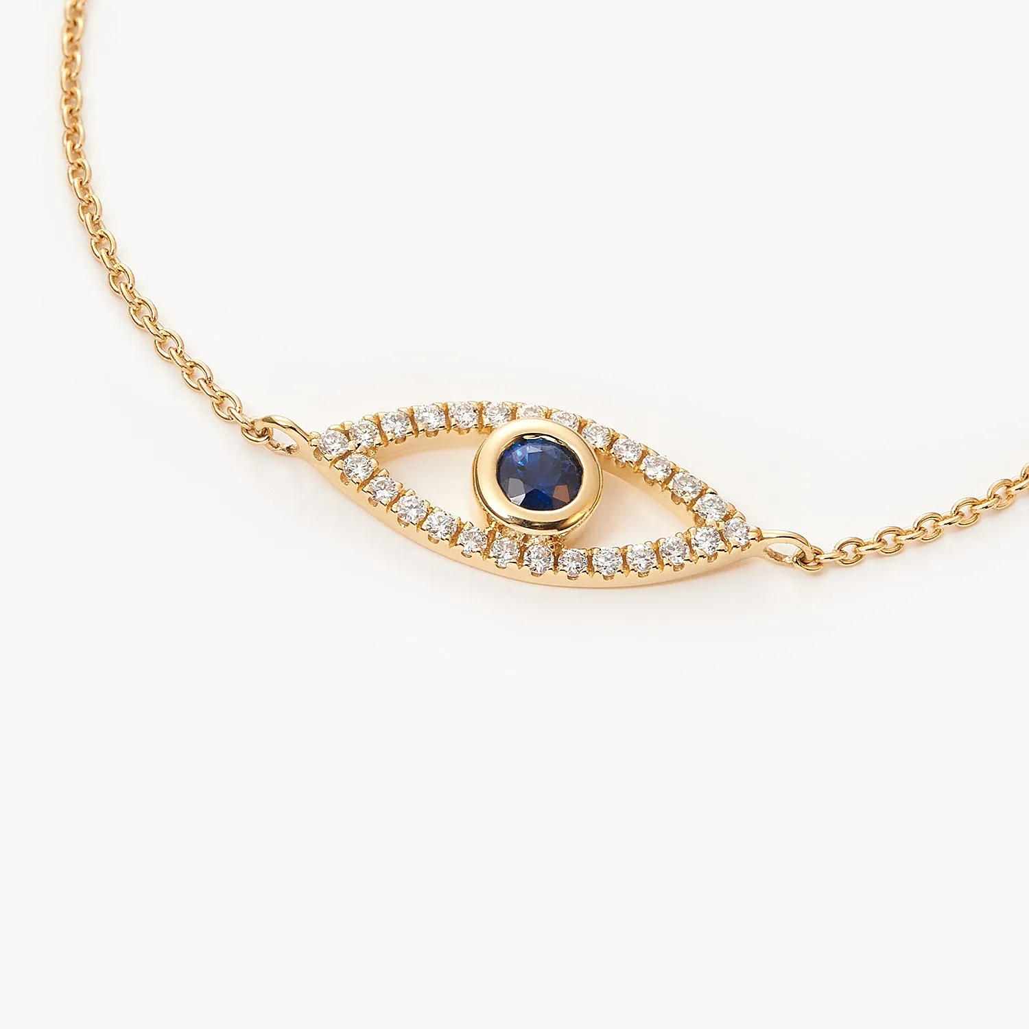 14K Gold Bezel-Set Evil Eye With Blue Sapphire And Diamonds Bracelet