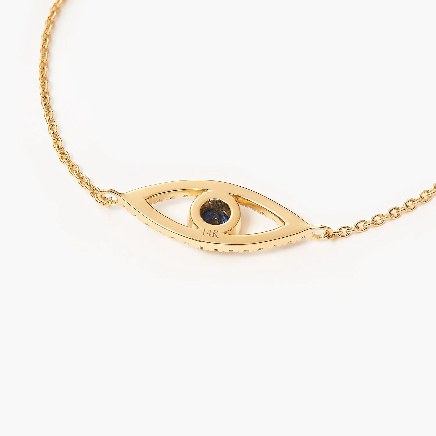 14K Gold Bezel-Set Evil Eye With Blue Sapphire And Diamonds Bracelet