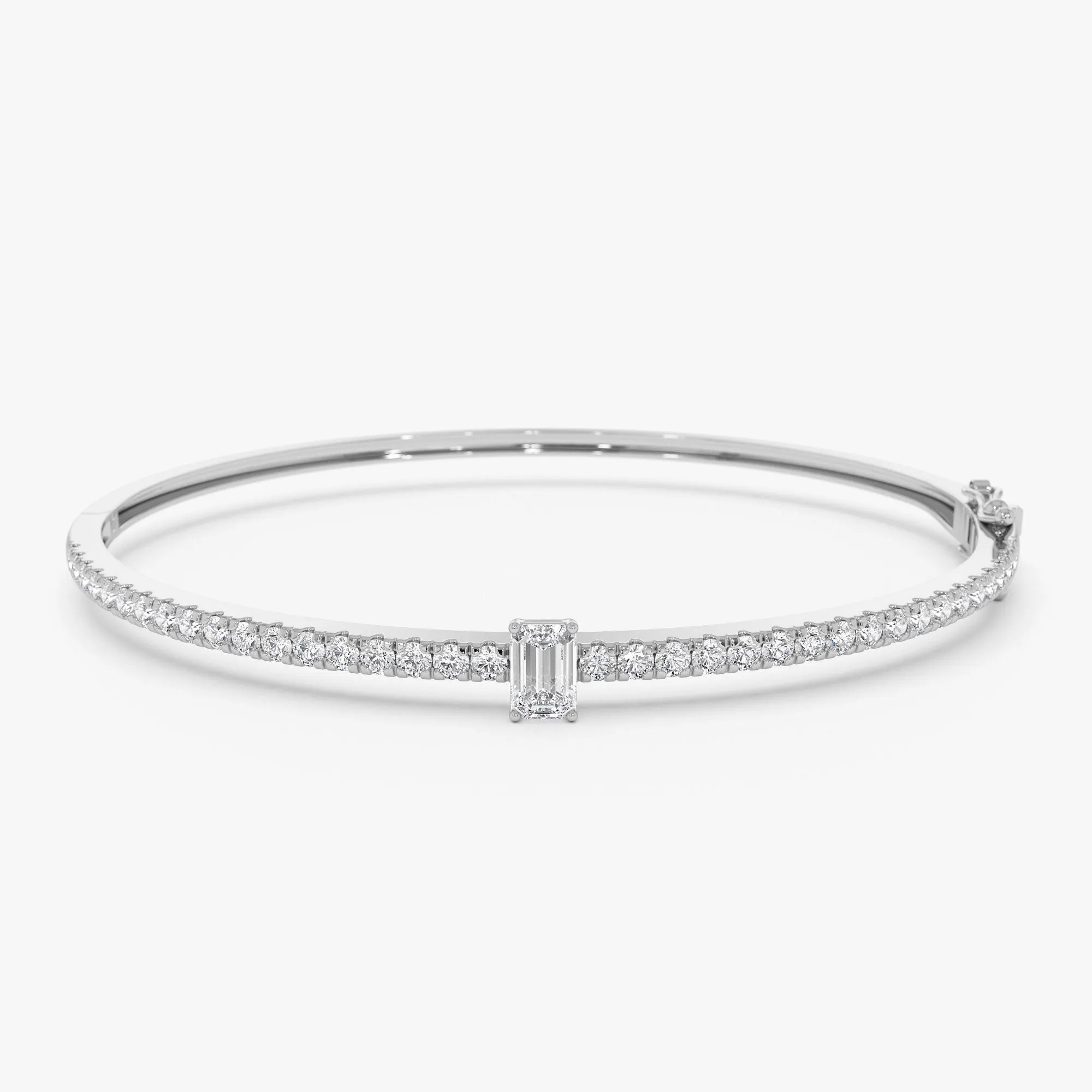 14k Gold Emerald Cut and Round Diamond Bangle