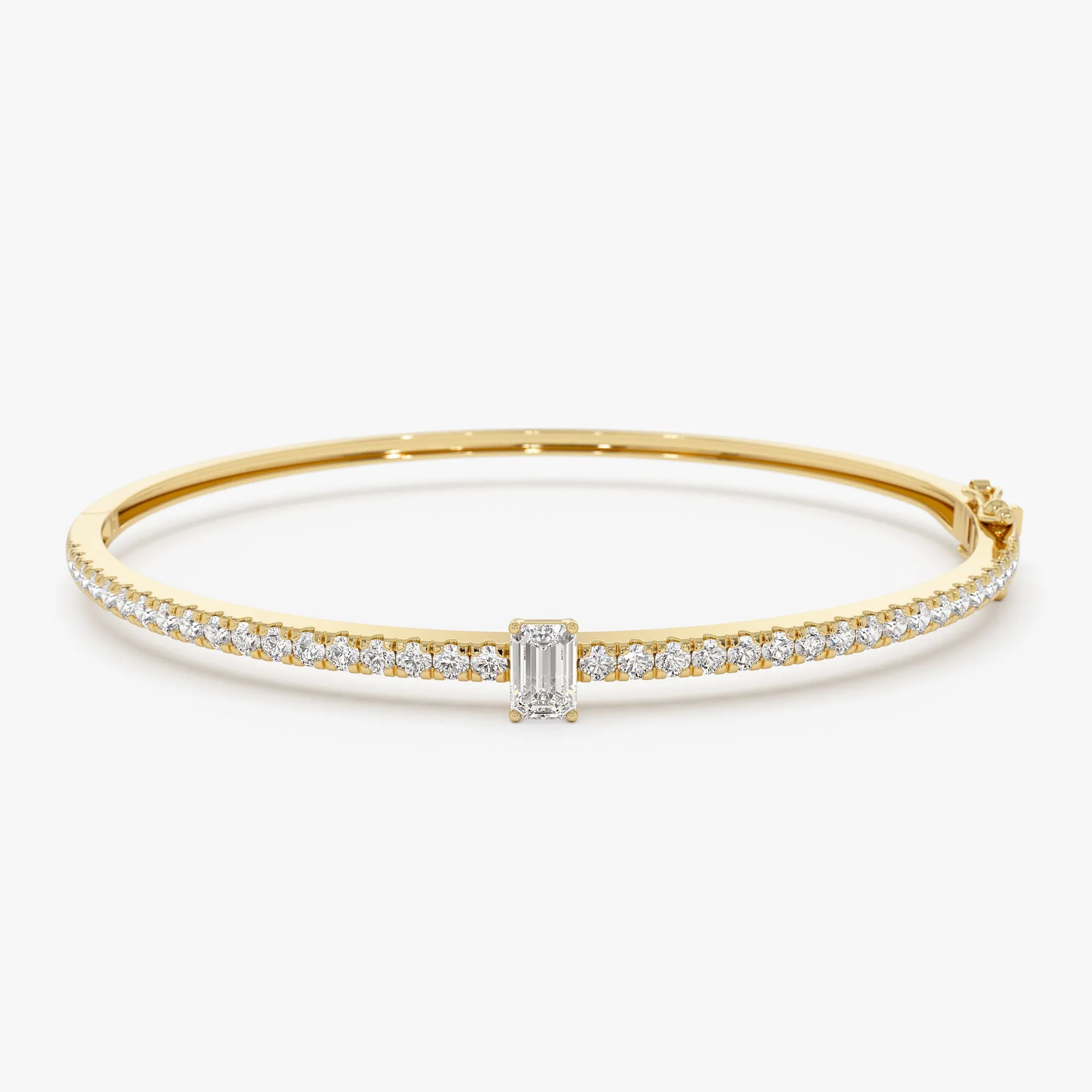 14k Gold Emerald Cut and Round Diamond Bangle