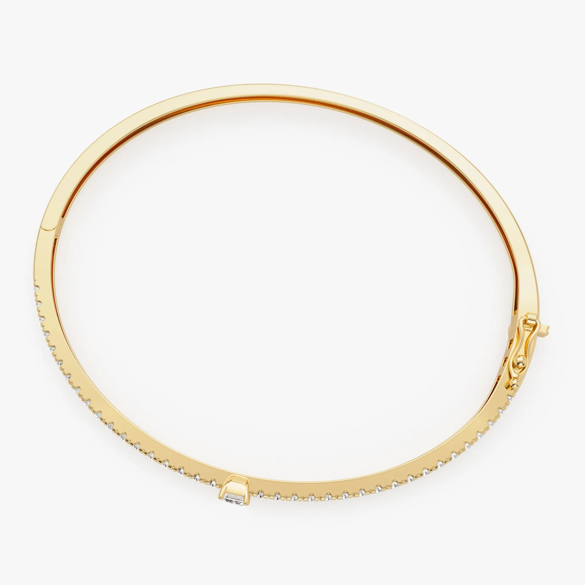 14k Gold Emerald Cut and Round Diamond Bangle