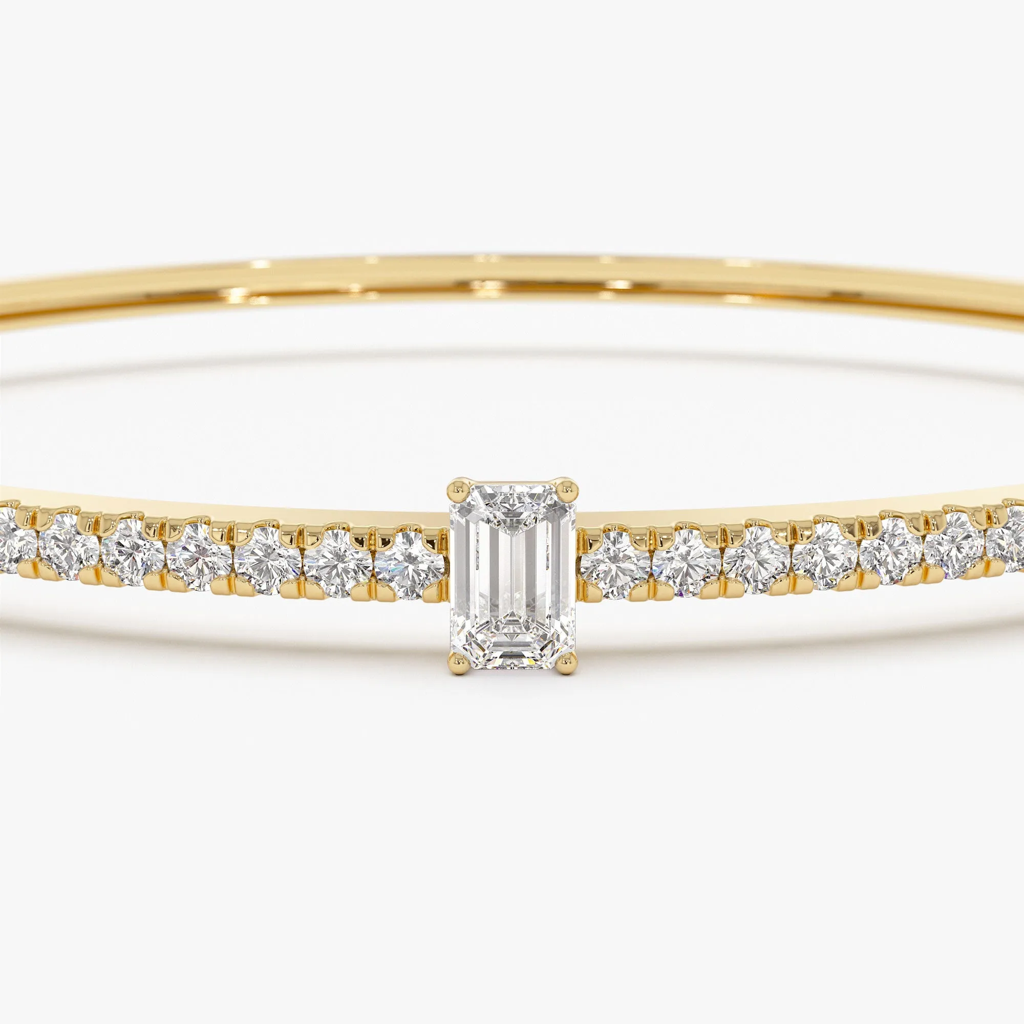 14k Gold Emerald Cut and Round Diamond Bangle