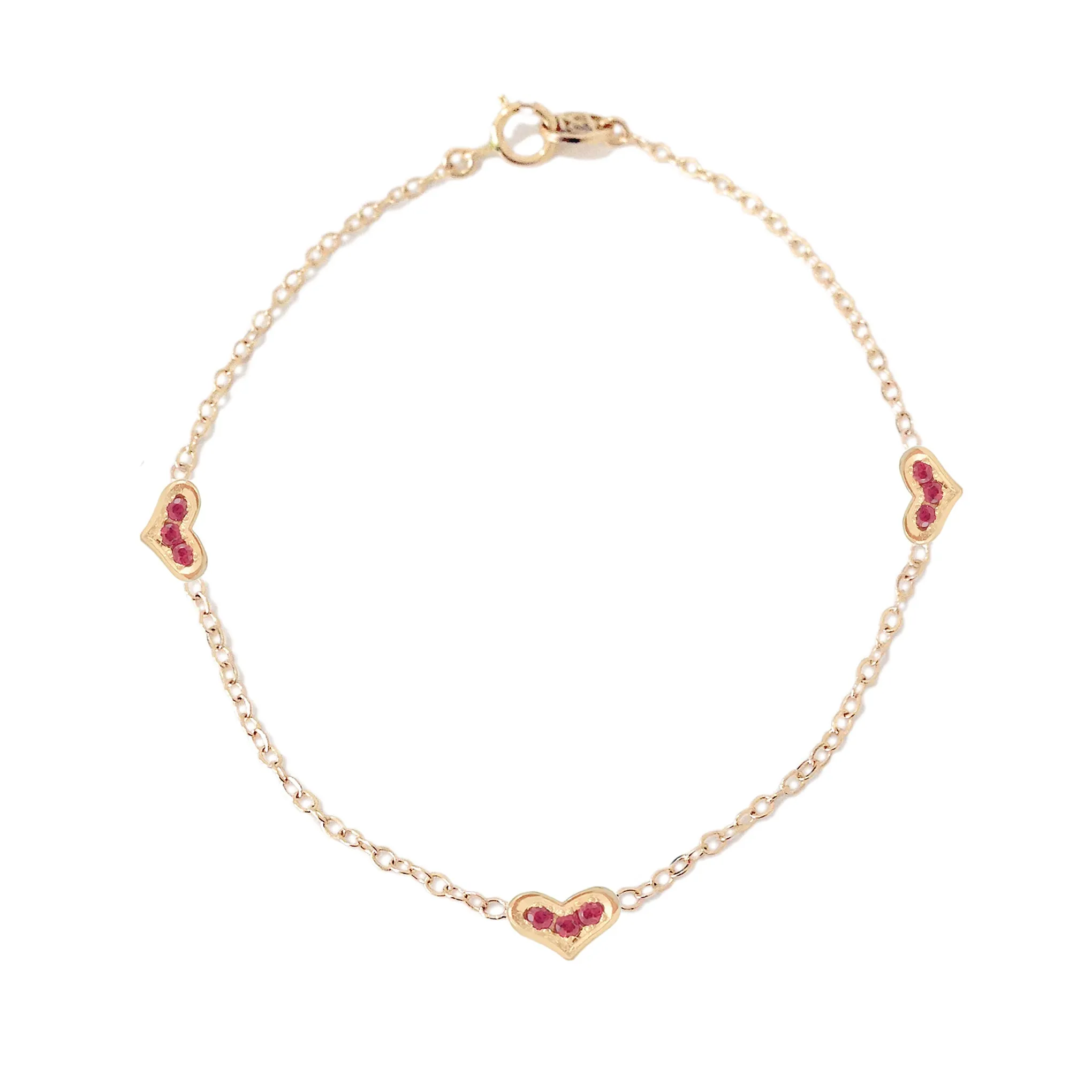 14K Gold Pavé Ruby Triple XS Sweetheart Bracelet