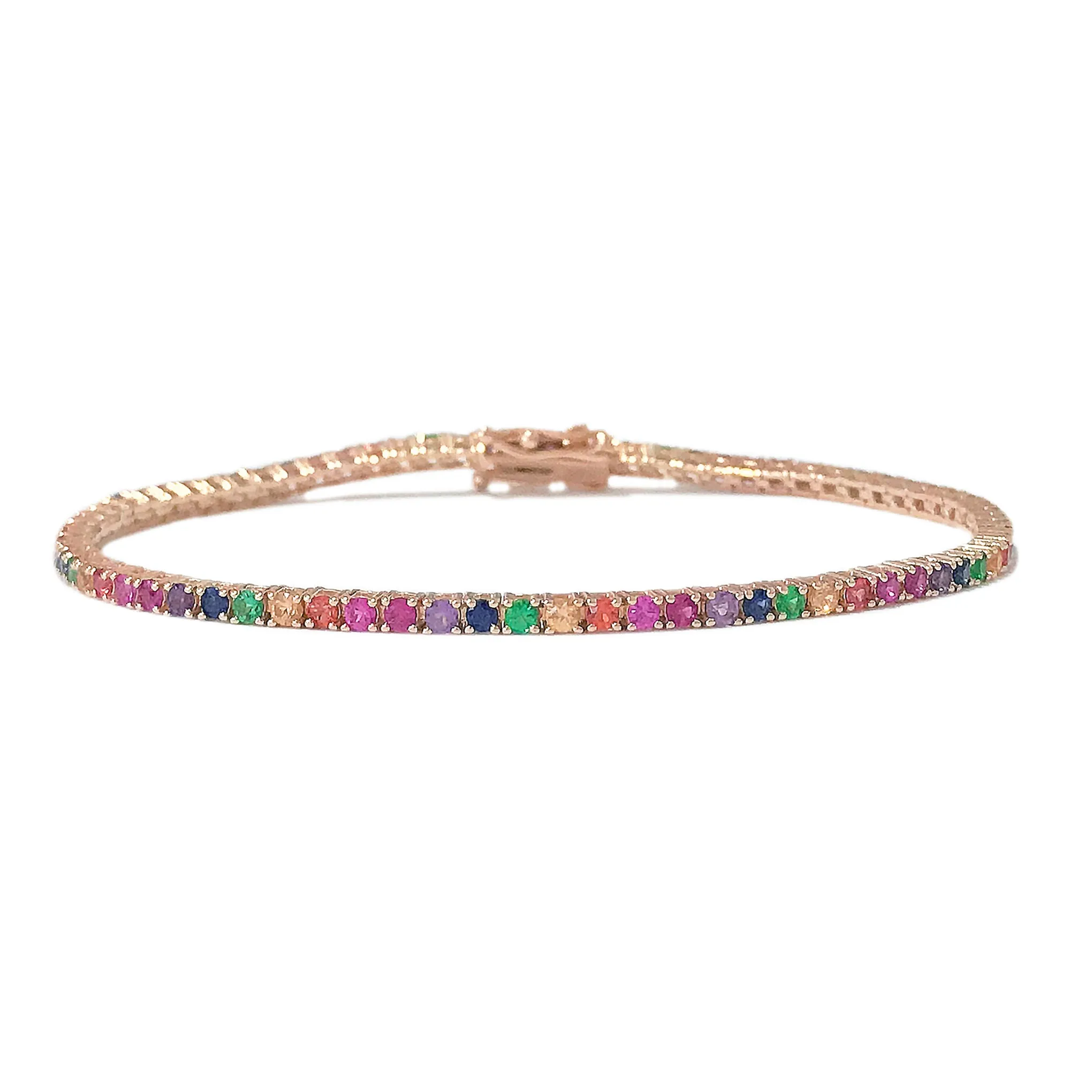 14K Gold Rainbow Gemstone Tennis Bracelet