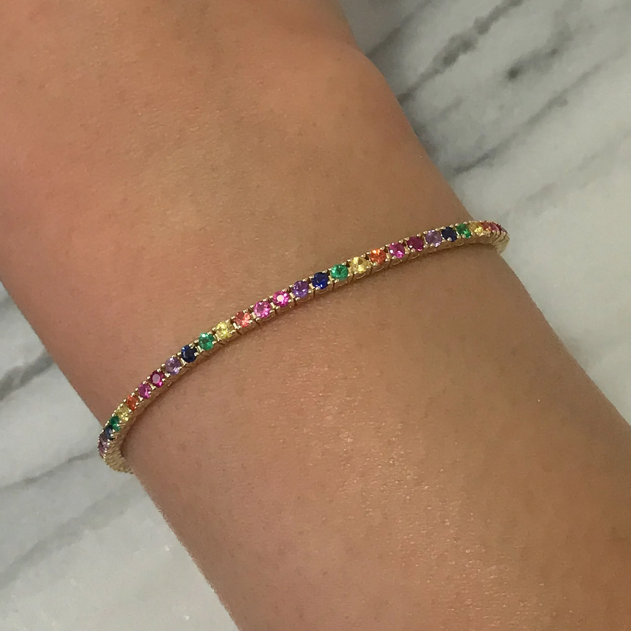 14K Gold Rainbow Gemstone Tennis Bracelet