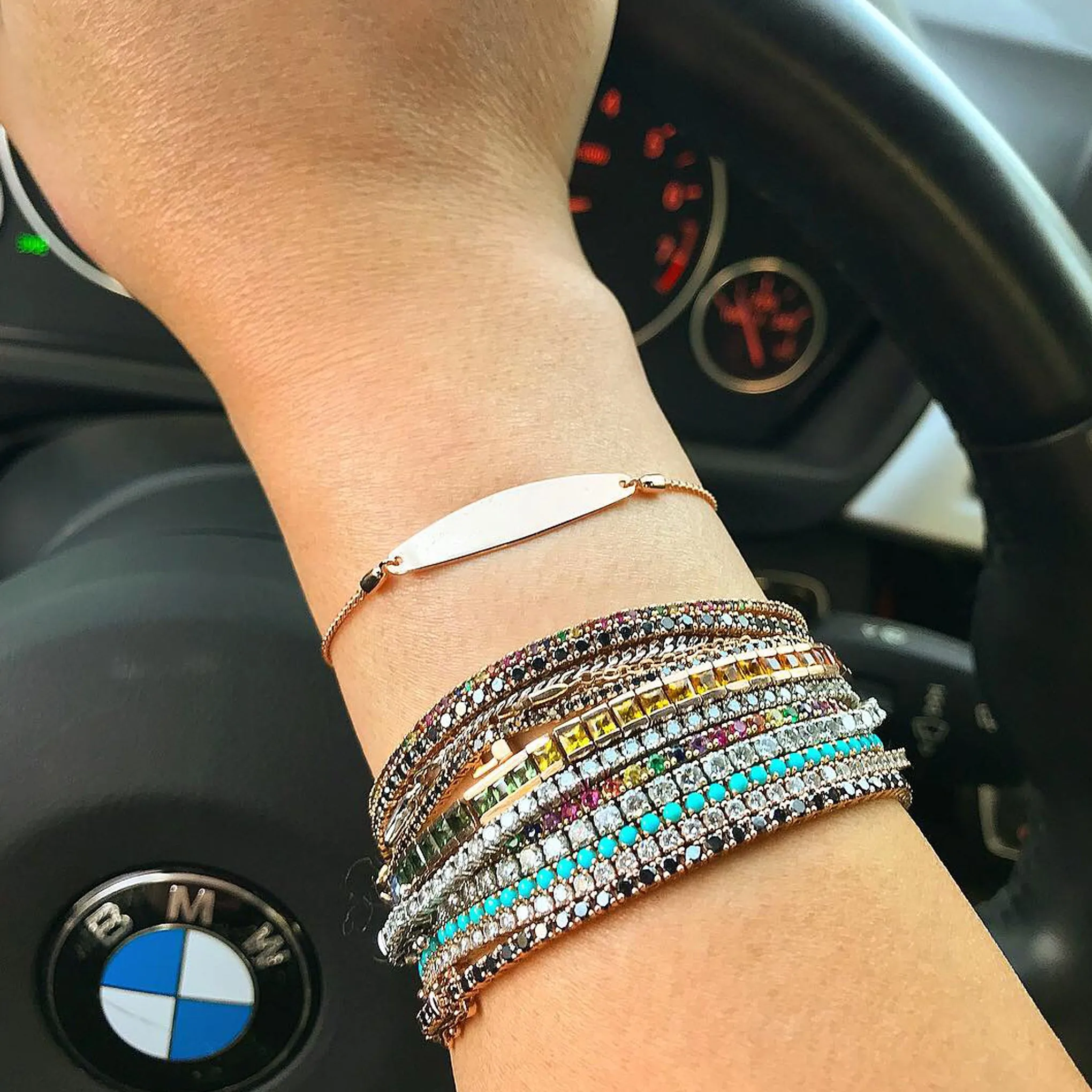 14K Gold Rainbow Gemstone Tennis Bracelet