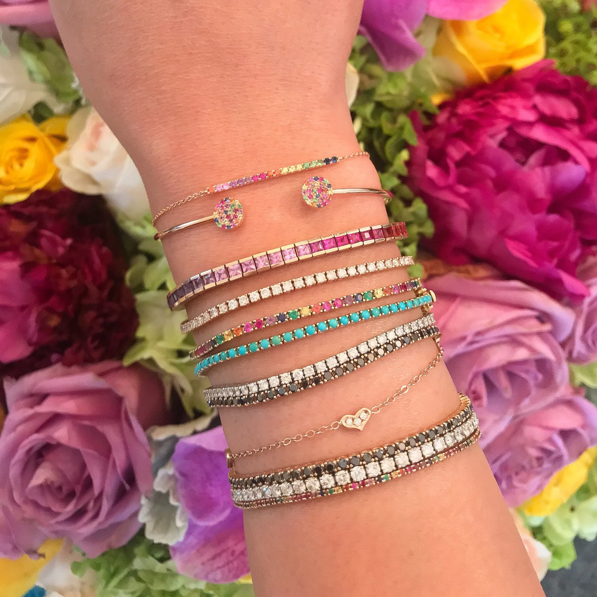 14K Gold Rainbow Gemstone Tennis Bracelet