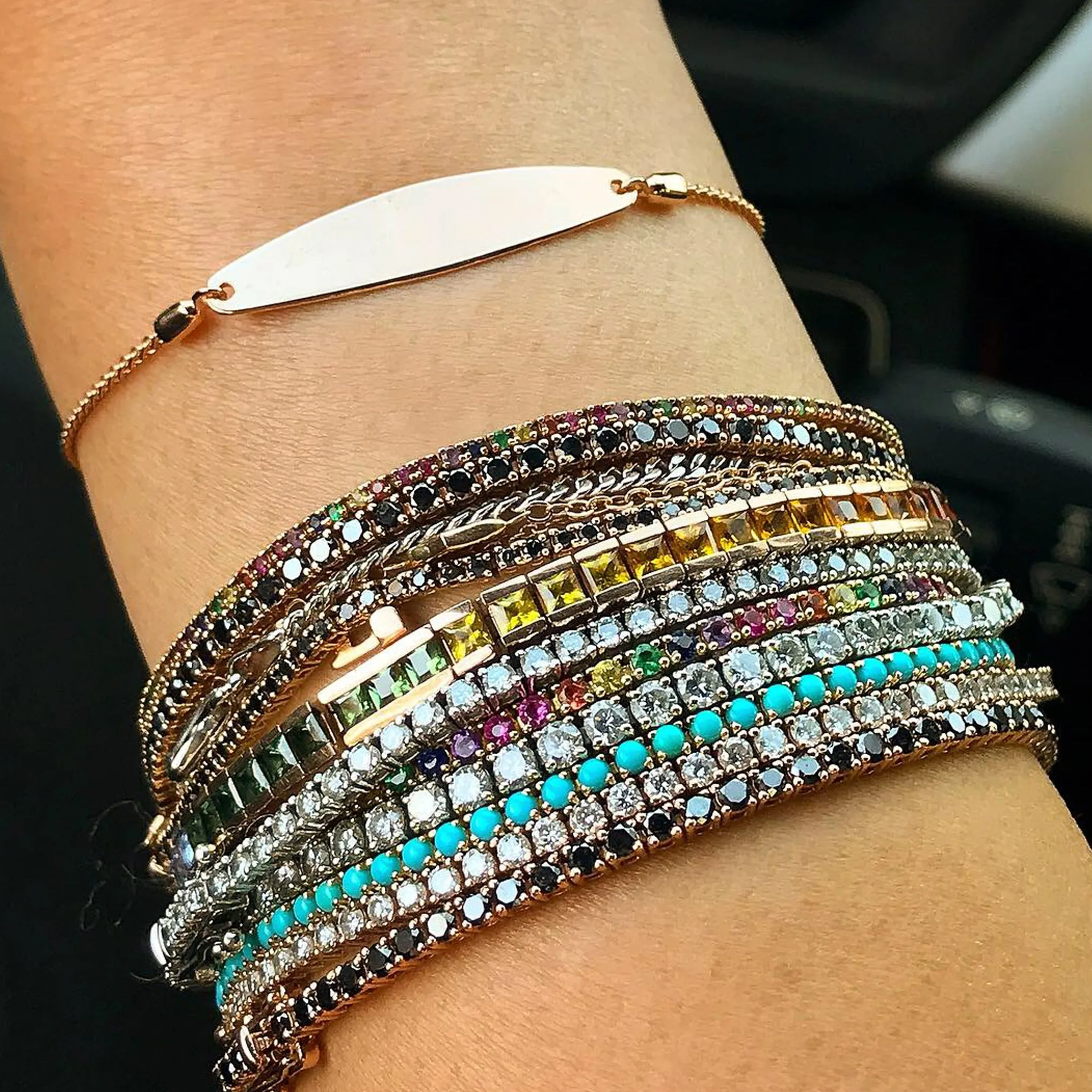 14K Gold Rainbow Gemstone Tennis Bracelet