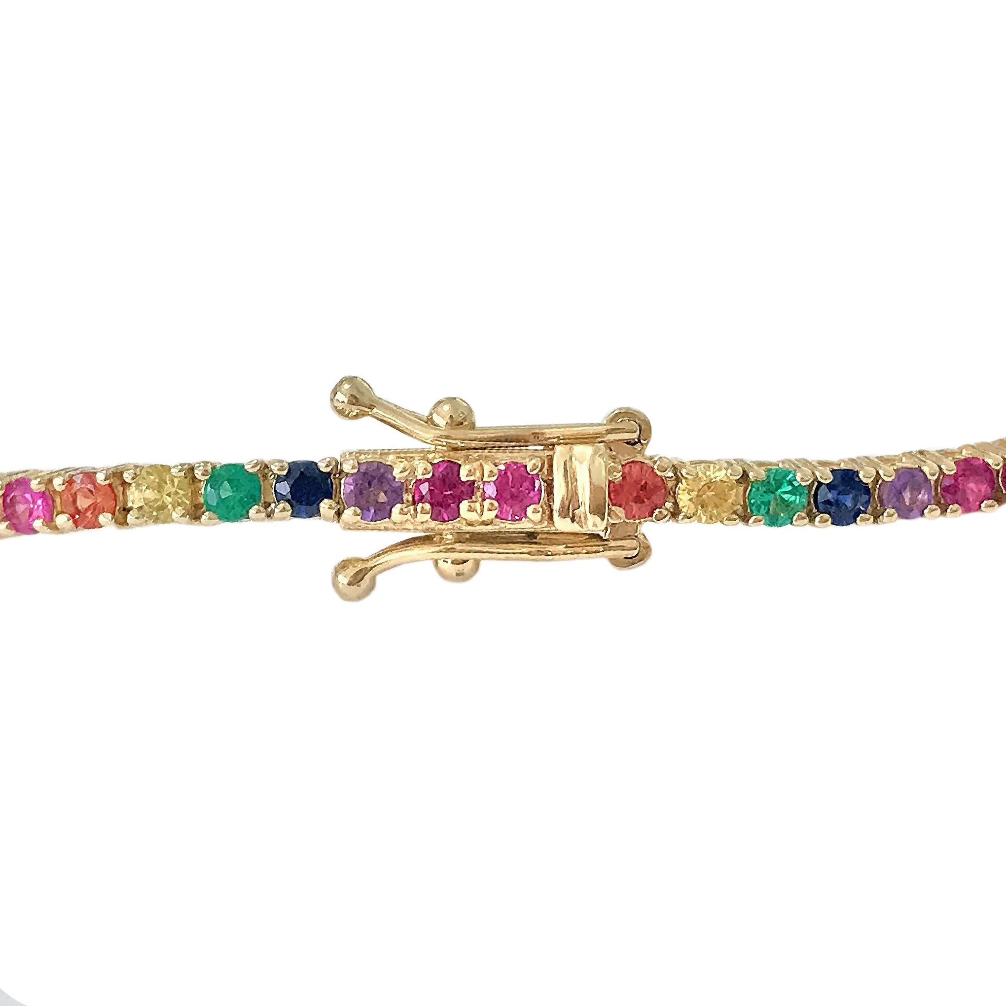 14K Gold Rainbow Gemstone Tennis Bracelet