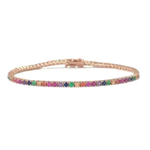14K Gold Rainbow Gemstone Tennis Bracelet