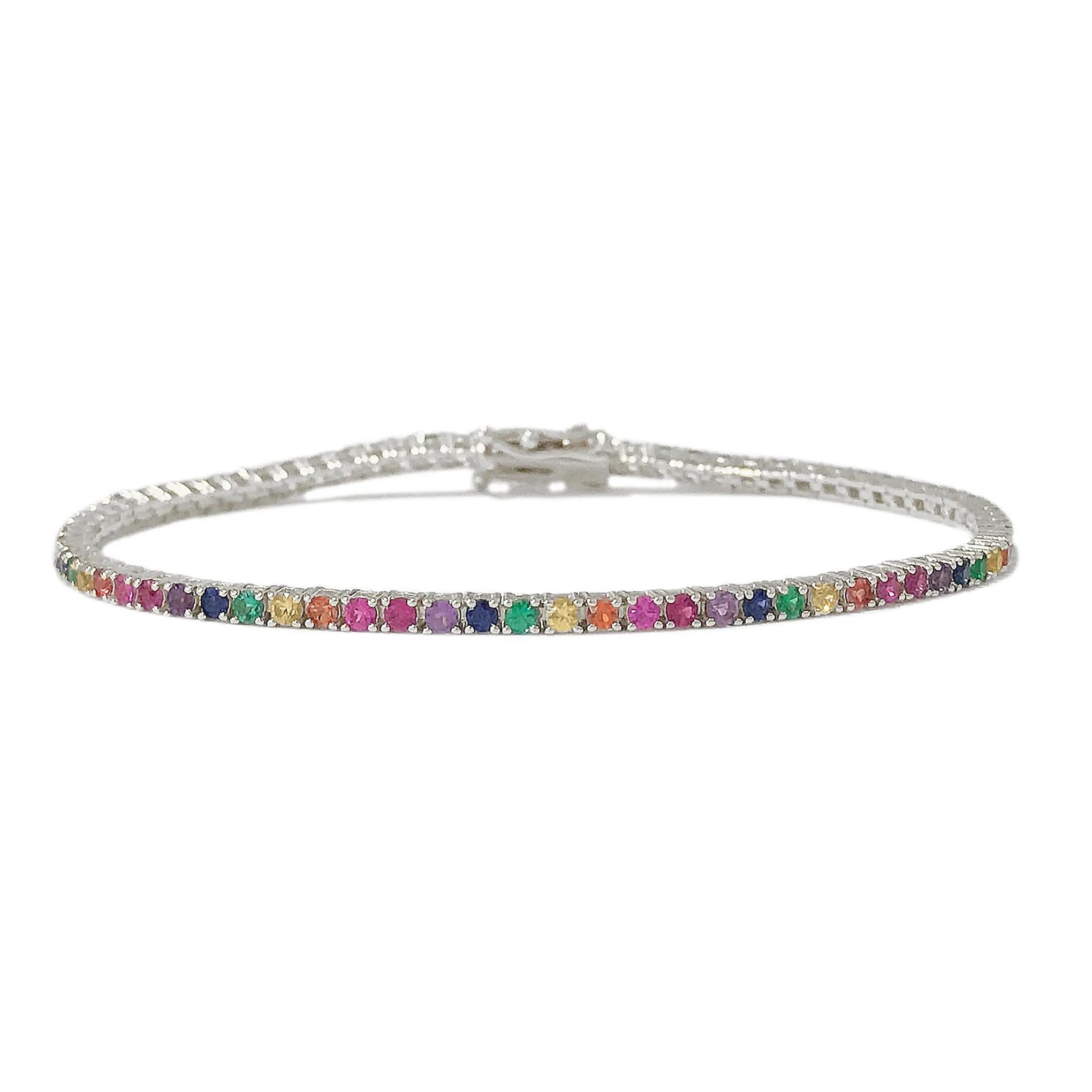 14K Gold Rainbow Gemstone Tennis Bracelet