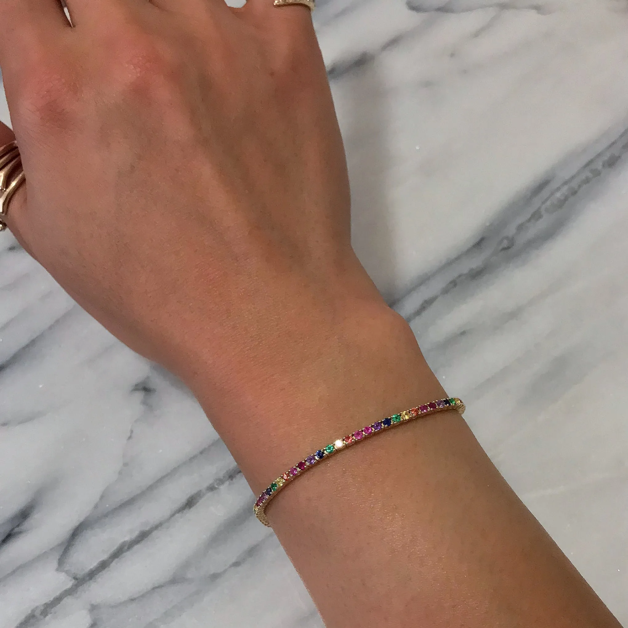14K Gold Rainbow Gemstone Tennis Bracelet