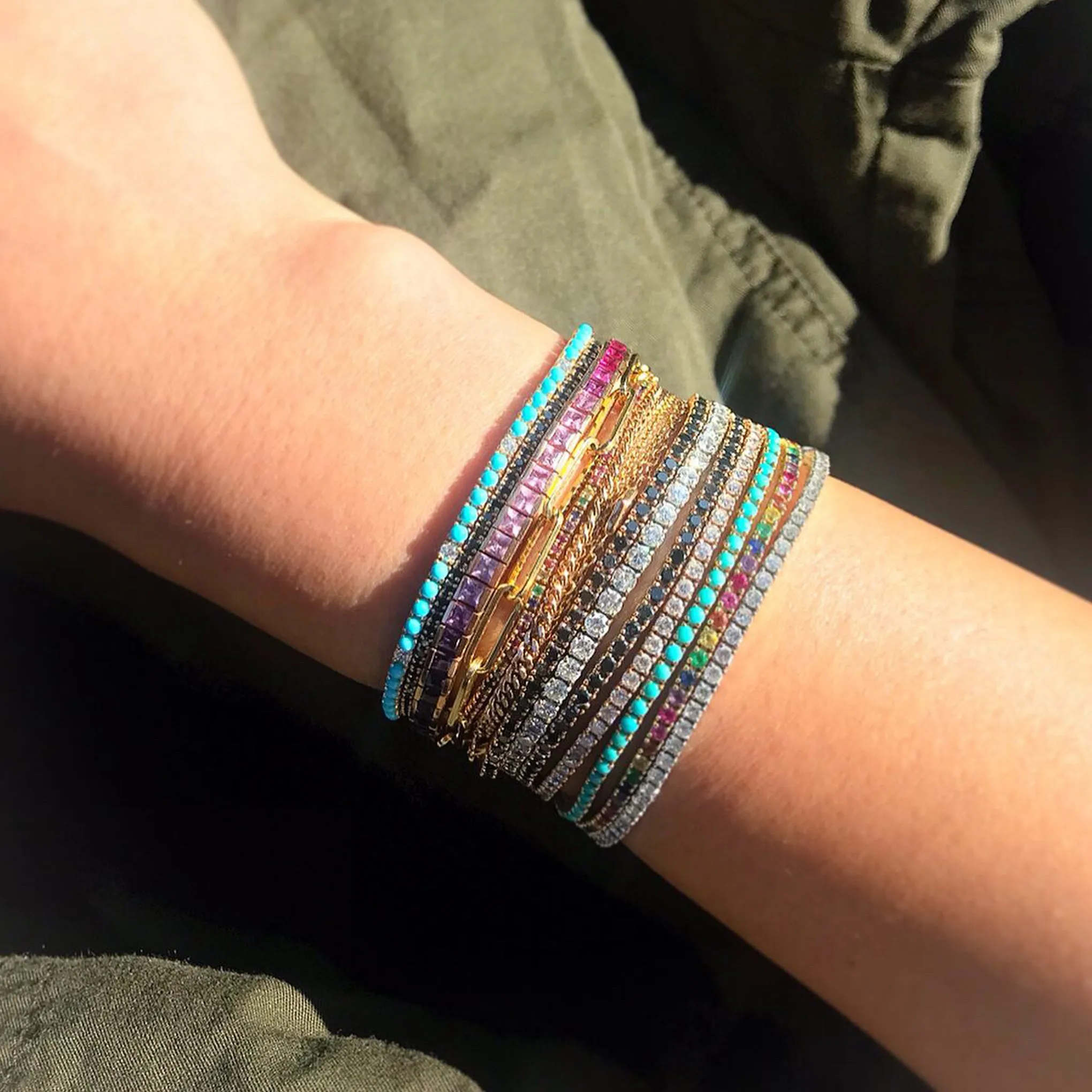 14K Gold Rainbow Gemstone Tennis Bracelet
