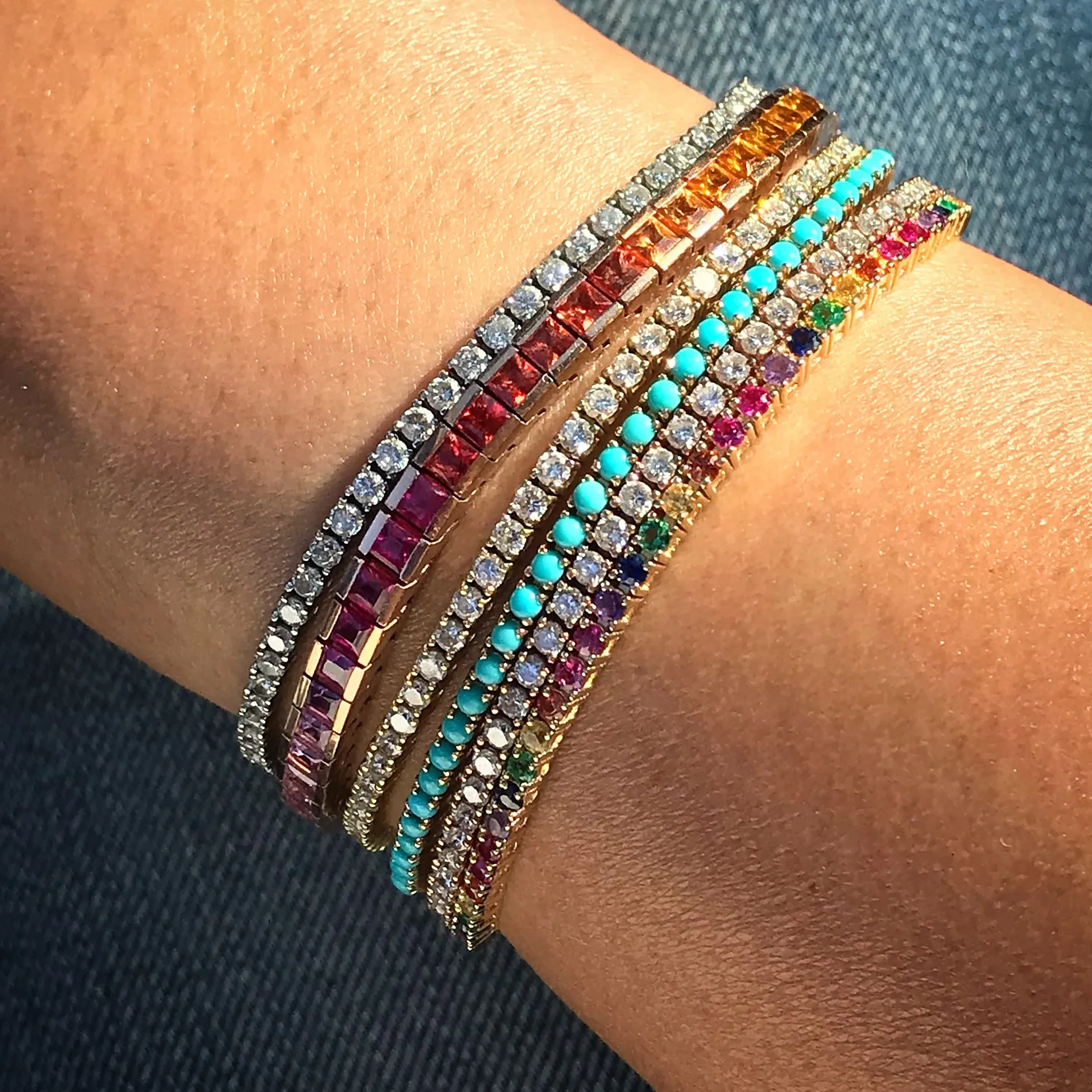 14K Gold Rainbow Gemstone Tennis Bracelet