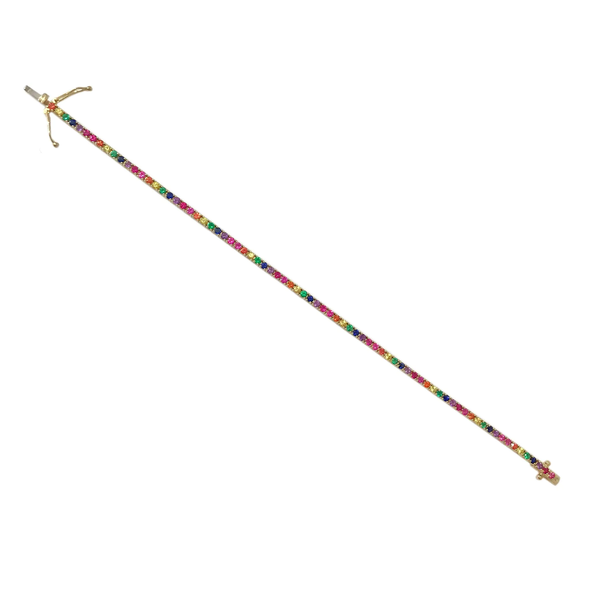 14K Gold Rainbow Gemstone Tennis Bracelet