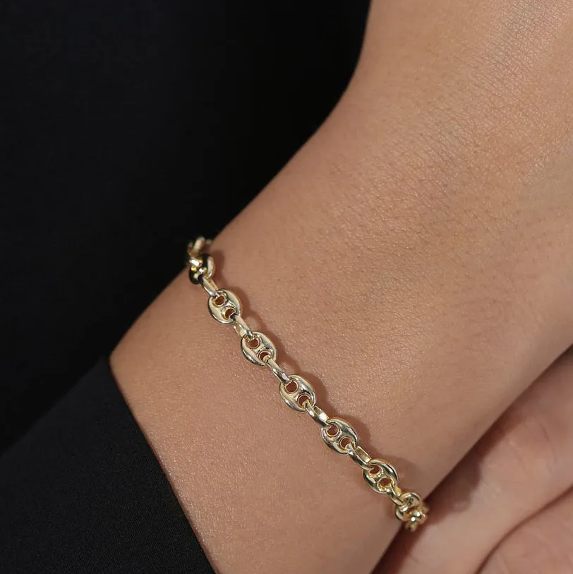 14k Gold Thick Puffed Mariner Bracelet